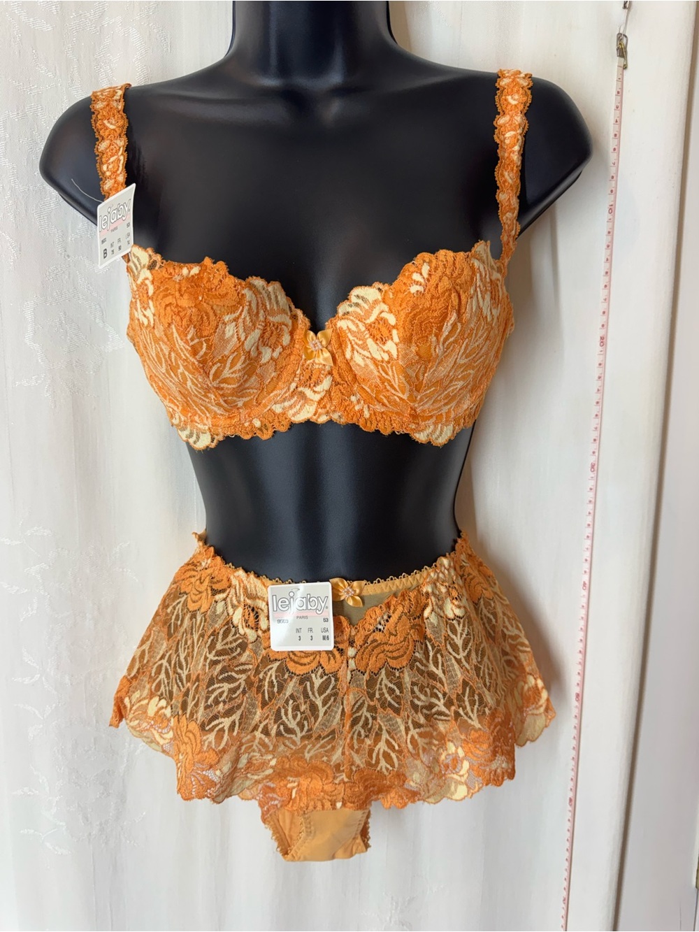 Vintage Lejaby Orange Lace Balconette Bra and Brief Set
